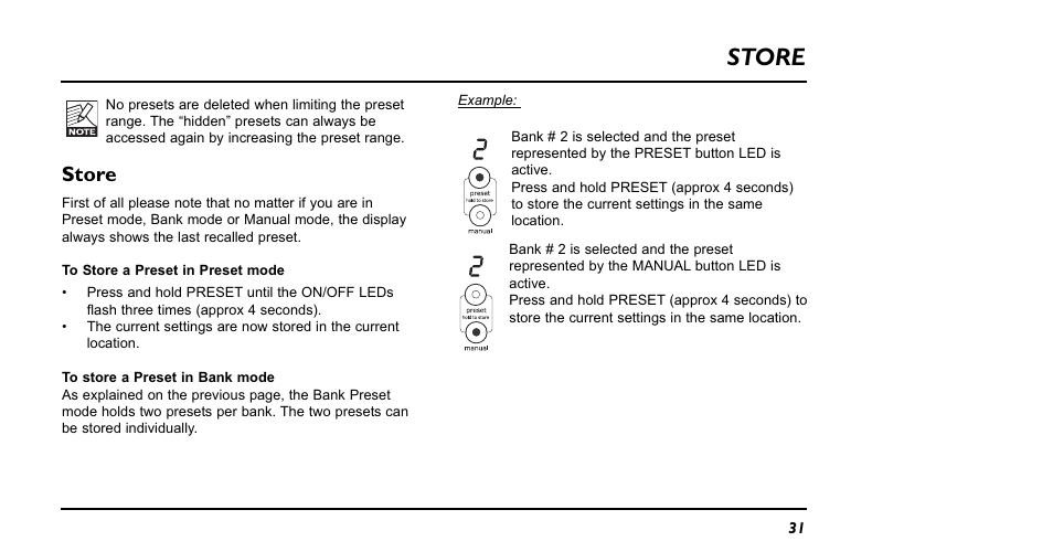 Store | TC Electronic NM-1 Nova Modulator User Manual | Page 31 / 34