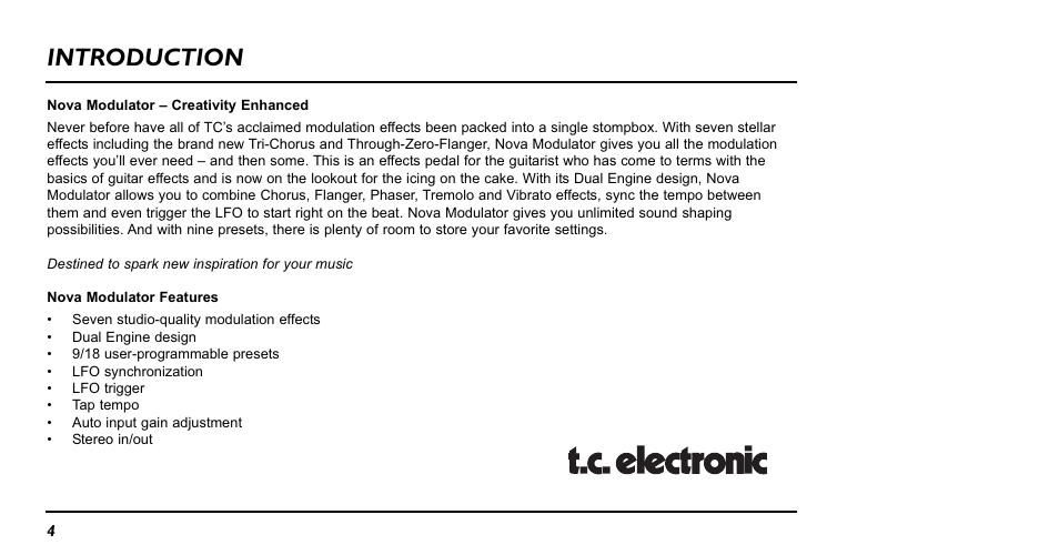 Introduction | TC Electronic NM-1 Nova Modulator User Manual | Page 4 / 34