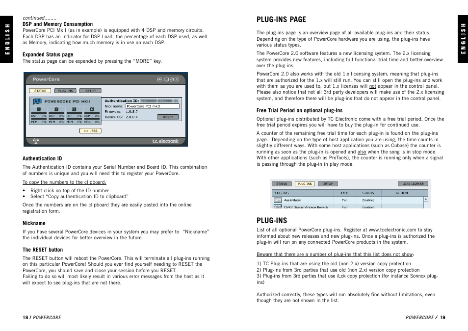 Plug-ins page, Plug-ins | TC electronic SDN BHD PowerCore User Manual | Page 11 / 22