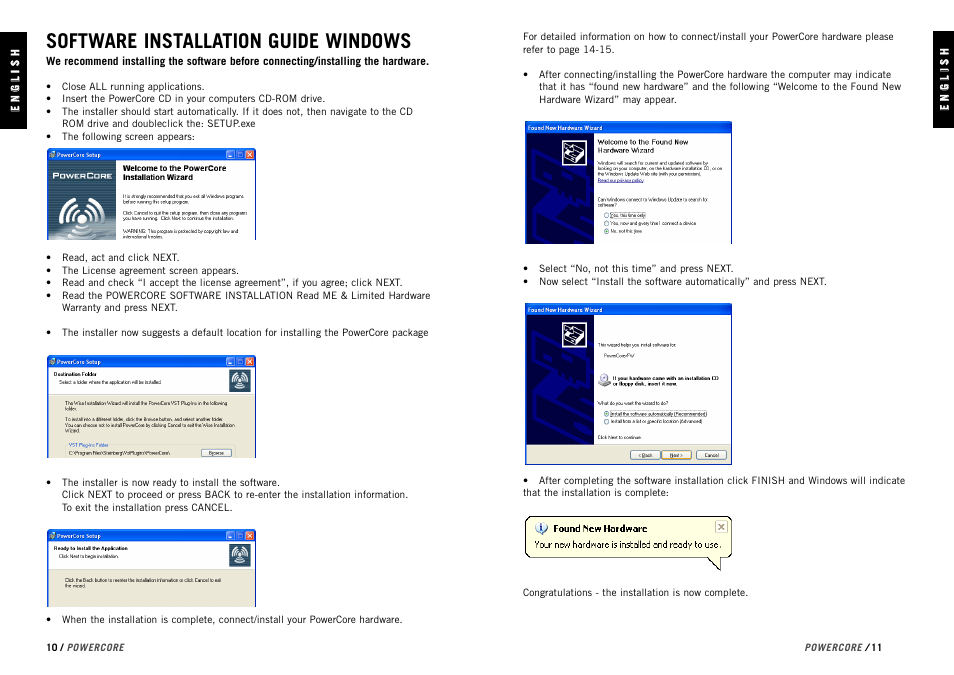 Software installation guide windows | TC electronic SDN BHD PowerCore User Manual | Page 7 / 22