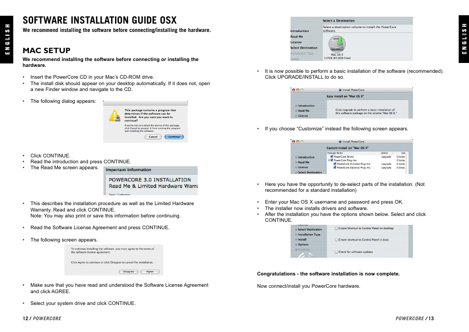 Software installation guide osx, Mac setup | TC electronic SDN BHD PowerCore User Manual | Page 8 / 22