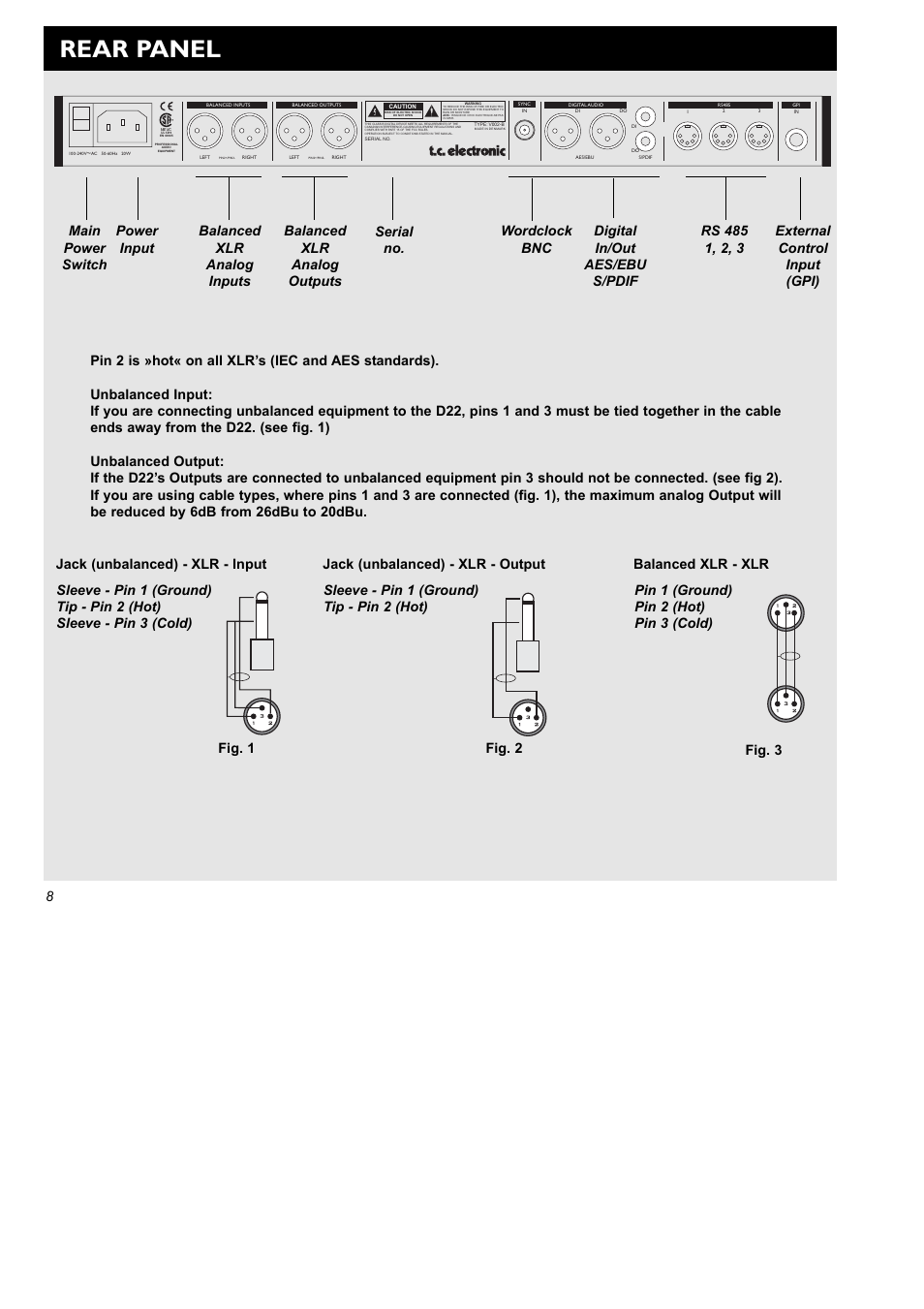 Rear panel | TC electronic SDN BHD D22 User Manual | Page 10 / 30