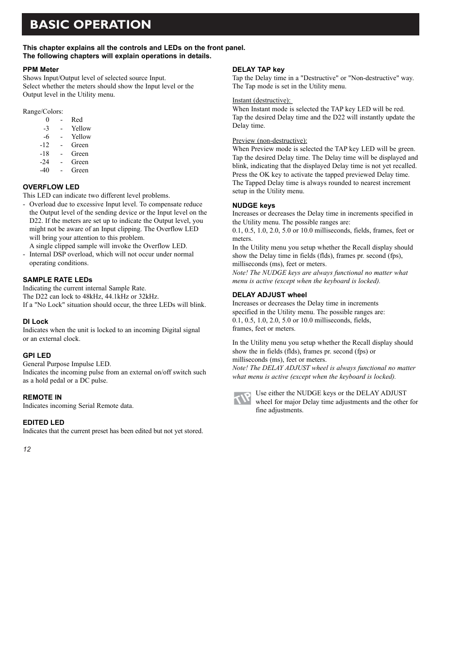 Basic operation | TC electronic SDN BHD D22 User Manual | Page 14 / 30