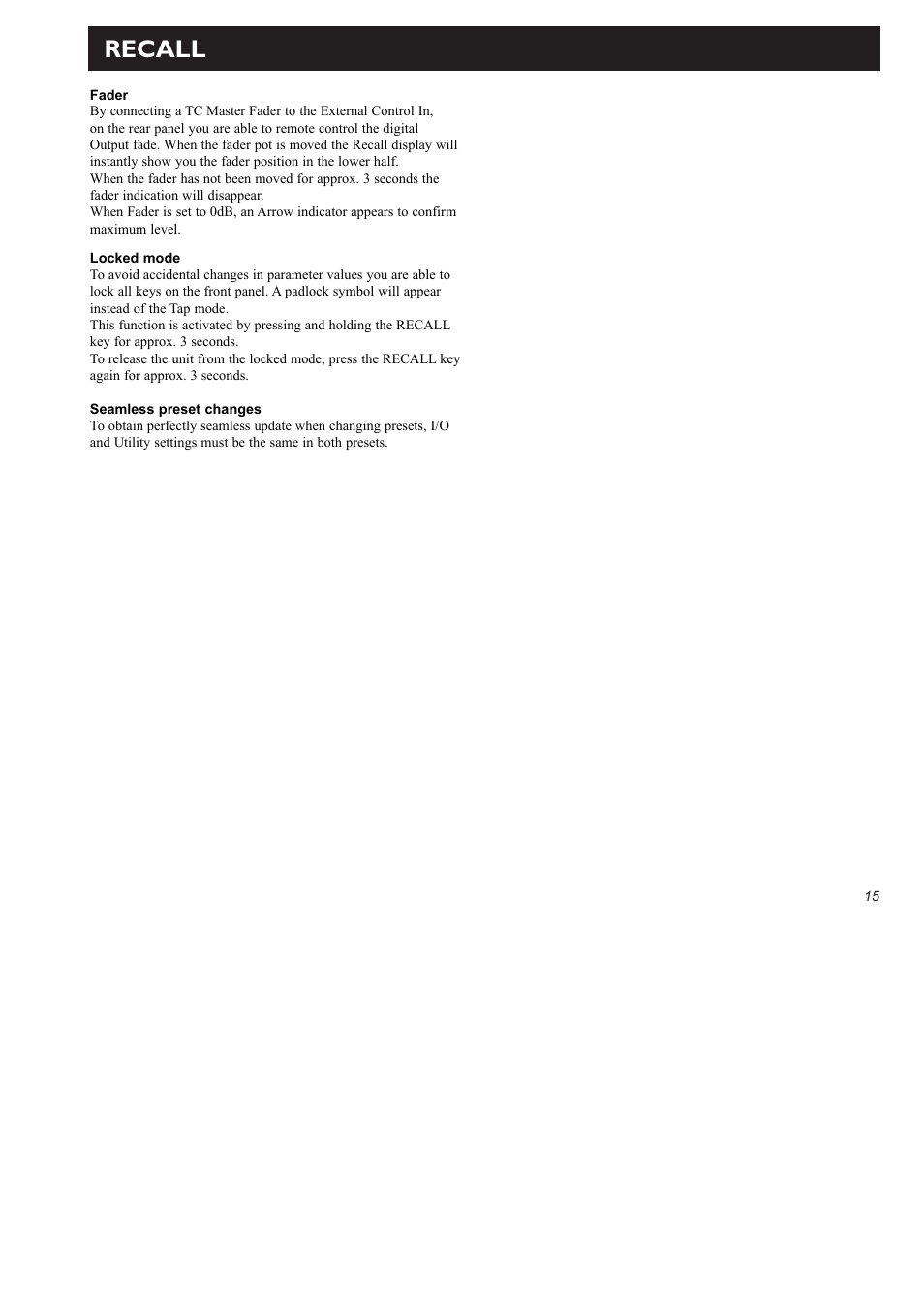 Recall | TC electronic SDN BHD D22 User Manual | Page 17 / 30