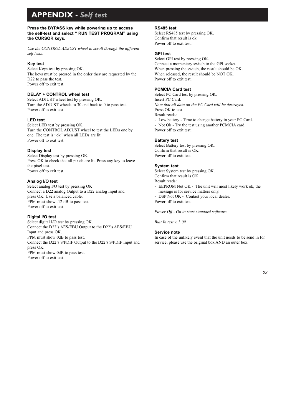 Appendix - self test | TC electronic SDN BHD D22 User Manual | Page 25 / 30