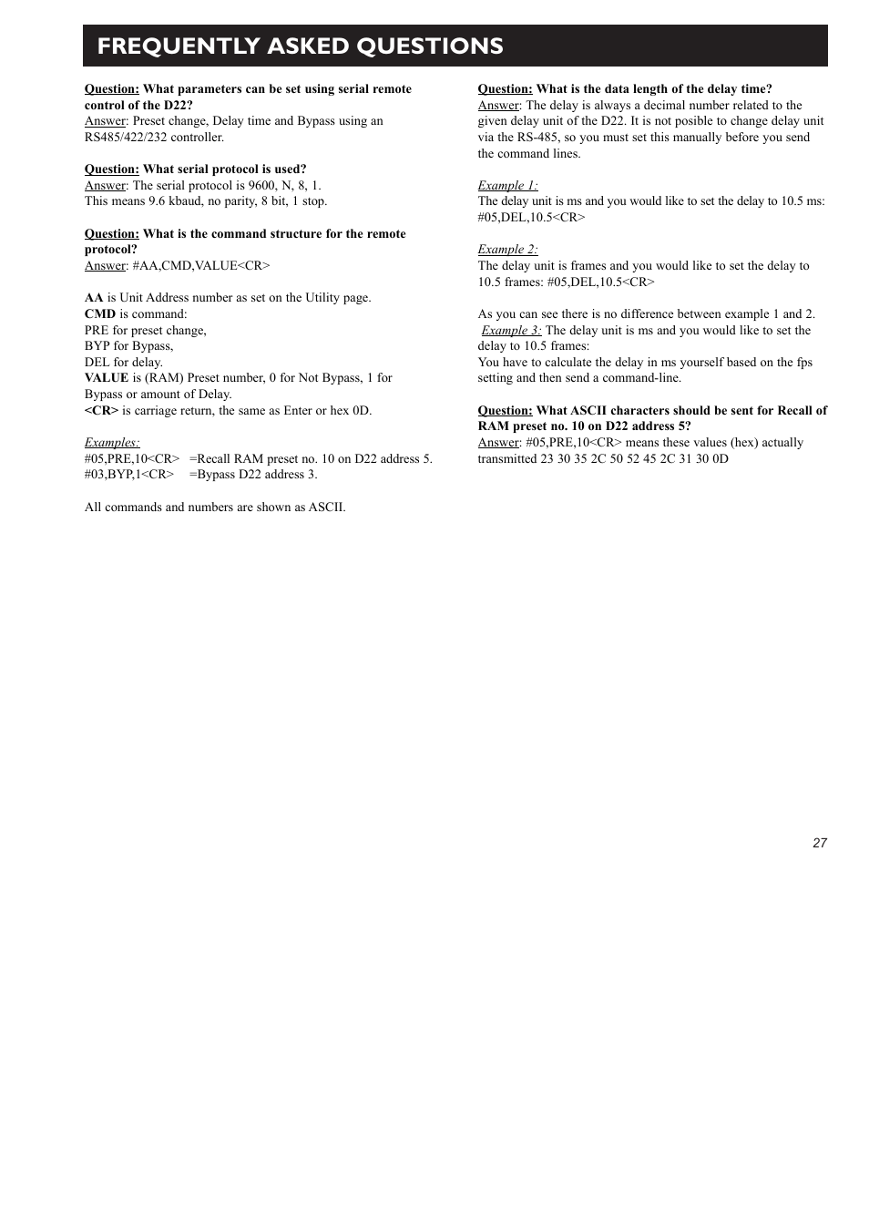 Frequently asked questions | TC electronic SDN BHD D22 User Manual | Page 29 / 30