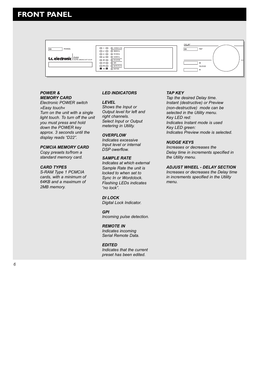 Front panel | TC electronic SDN BHD D22 User Manual | Page 8 / 30