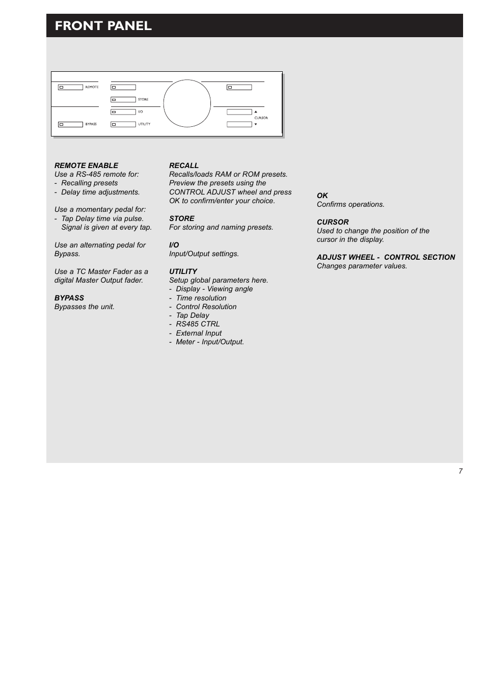 Front panel | TC electronic SDN BHD D22 User Manual | Page 9 / 30