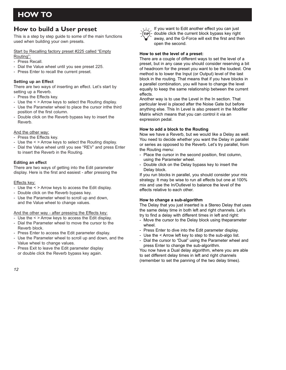 How to, How to build a user preset | TC Electronic G-Force User Manual | Page 14 / 63