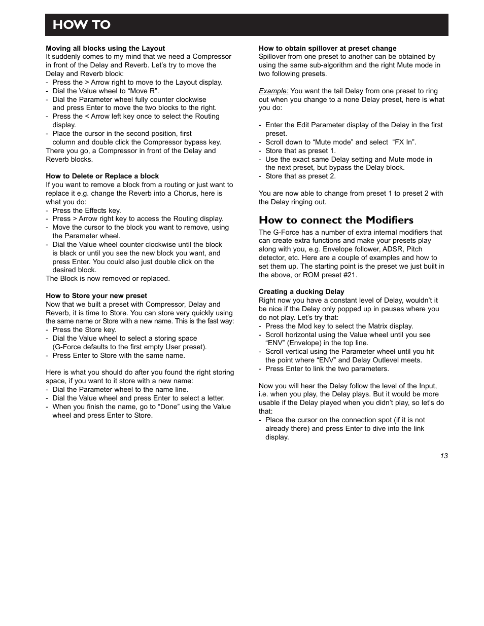 How to, How to connect the modifiers | TC Electronic G-Force User Manual | Page 15 / 63