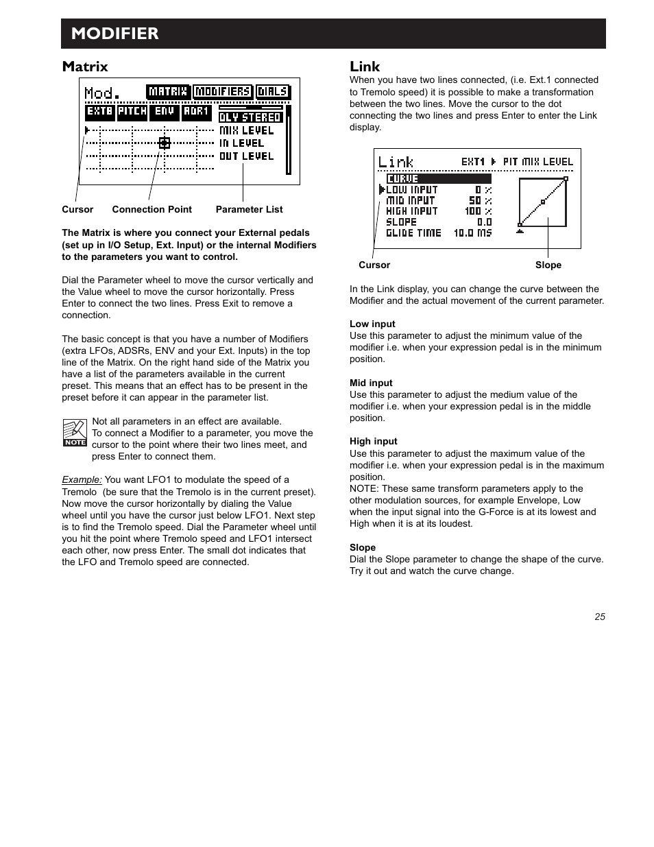 Modifier, Link, Matrix | TC Electronic G-Force User Manual | Page 27 / 63