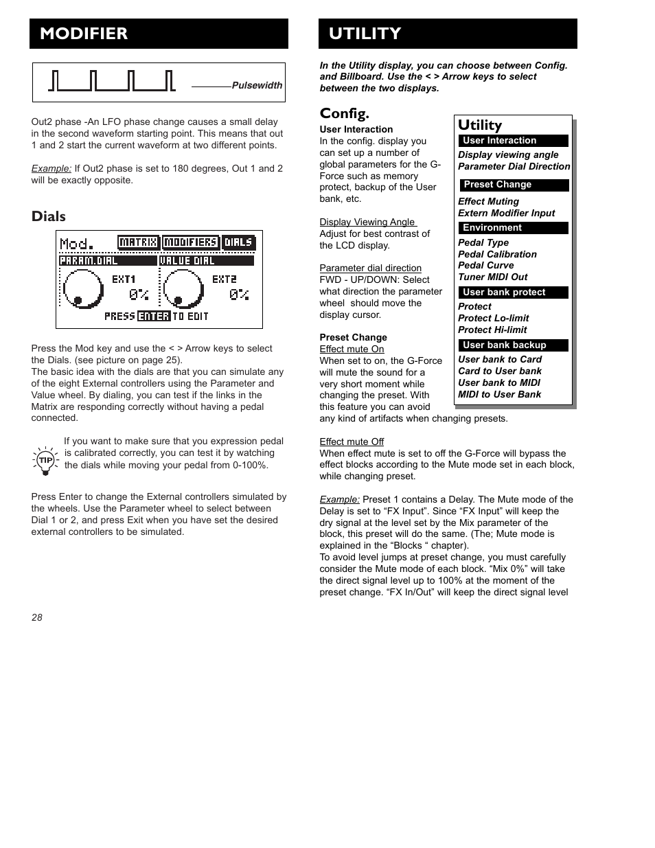 Modifier utility, Dials, Config | Utility | TC Electronic G-Force User Manual | Page 30 / 63