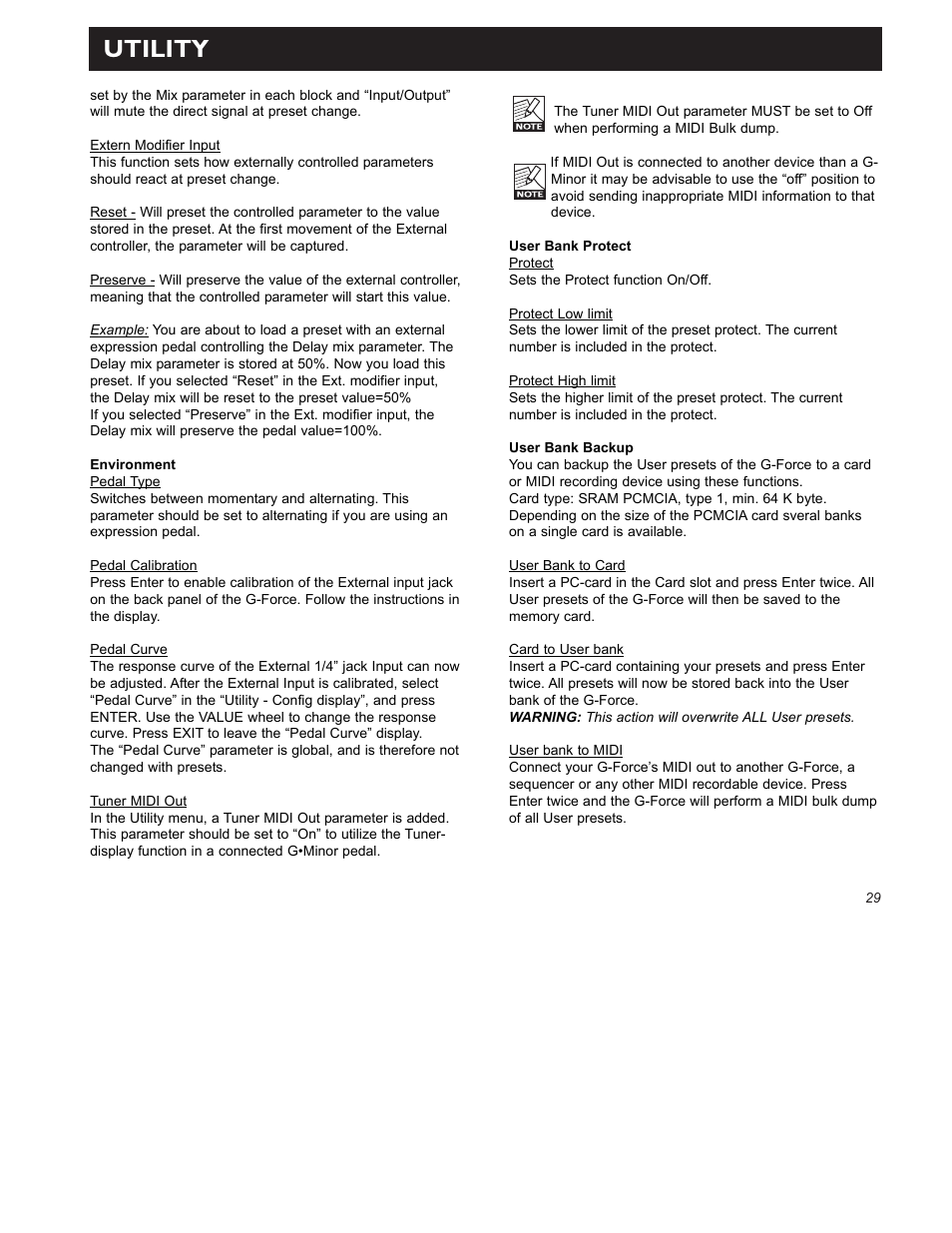 Utility | TC Electronic G-Force User Manual | Page 31 / 63