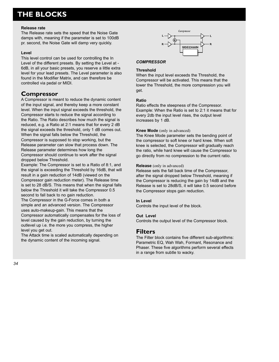 The blocks, Compressor, Filters | TC Electronic G-Force User Manual | Page 36 / 63