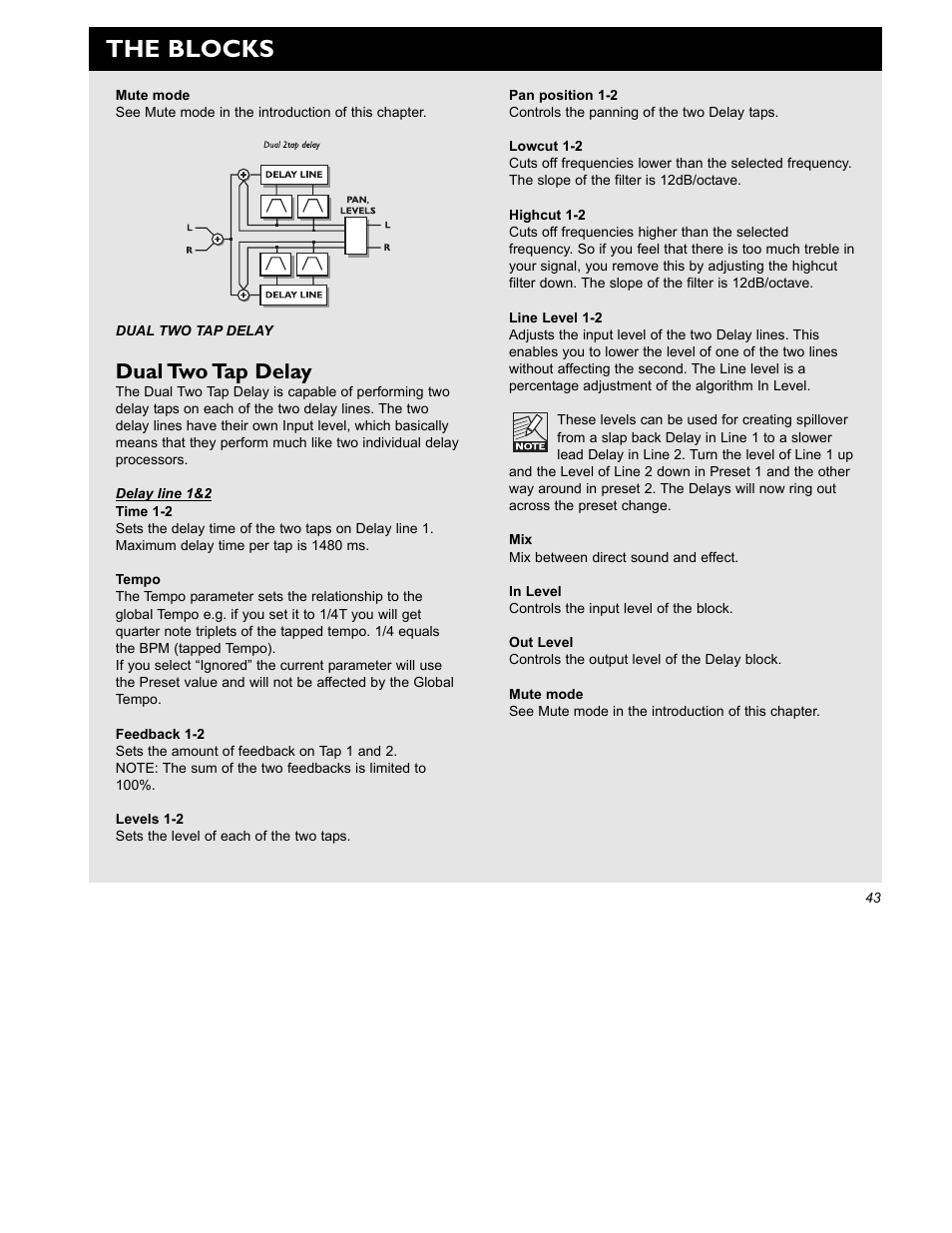 The blocks, Dual two tap delay | TC Electronic G-Force User Manual | Page 45 / 63