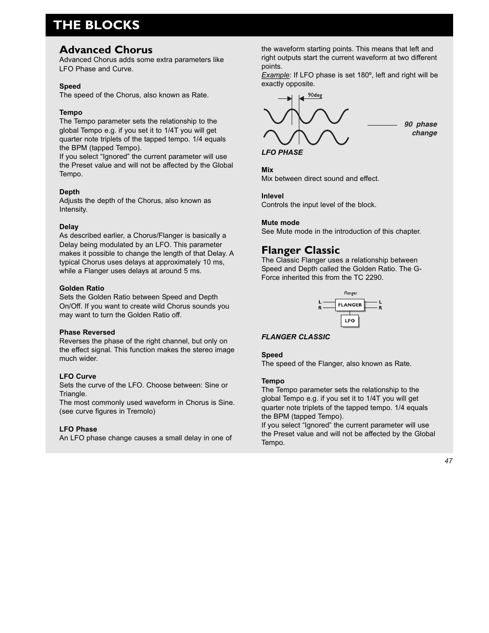 The blocks, Flanger classic, Advanced chorus | TC Electronic G-Force User Manual | Page 49 / 63