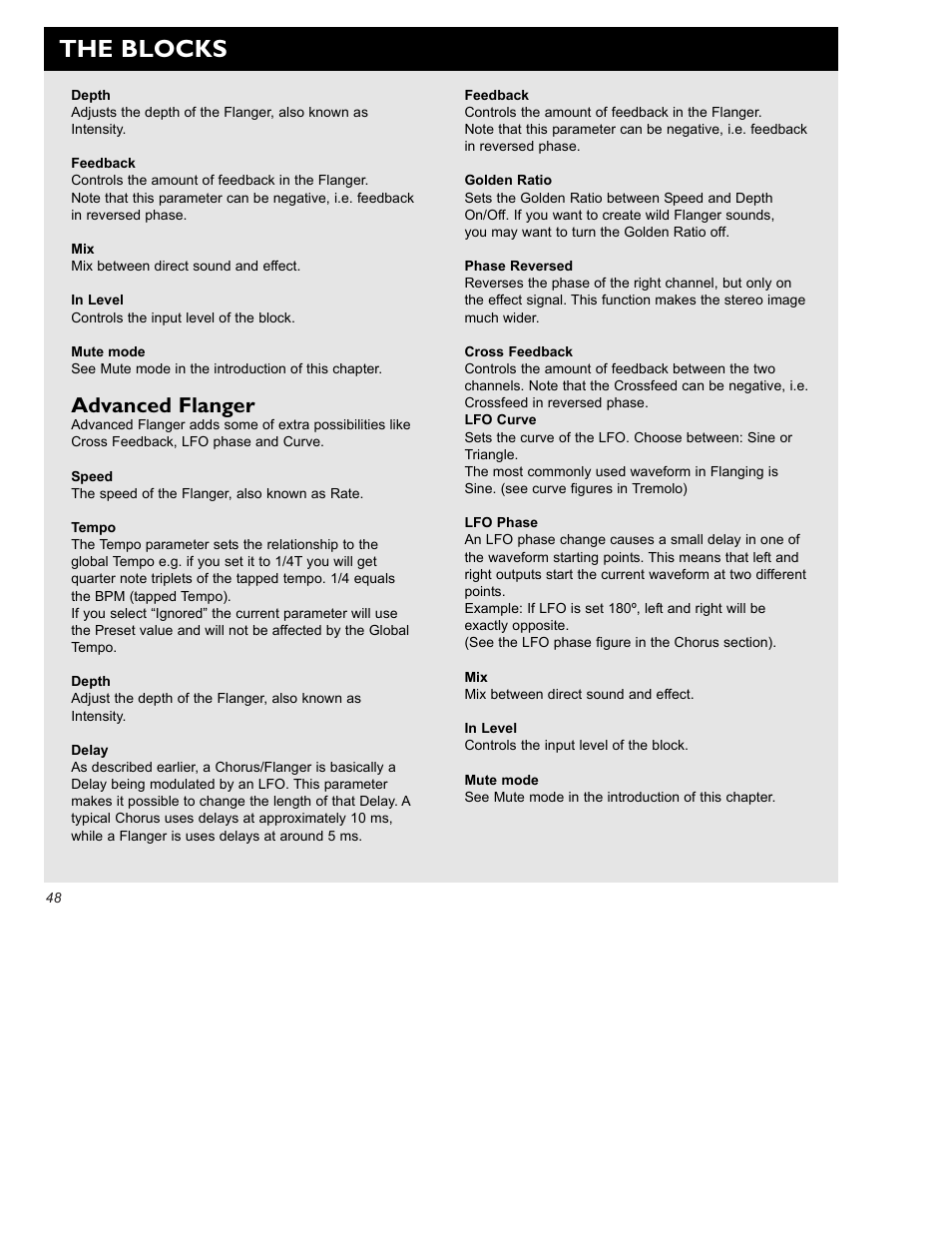 The blocks, Advanced flanger | TC Electronic G-Force User Manual | Page 50 / 63