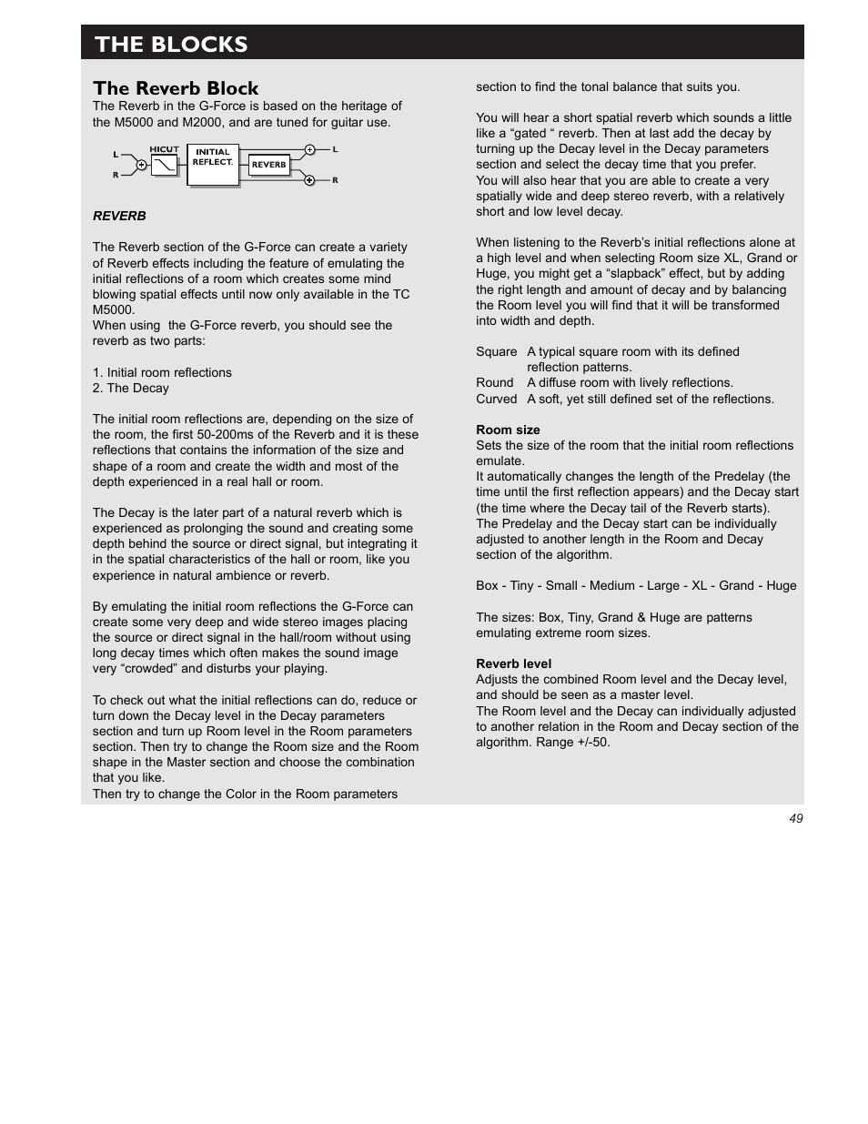 The blocks, The reverb block | TC Electronic G-Force User Manual | Page 51 / 63