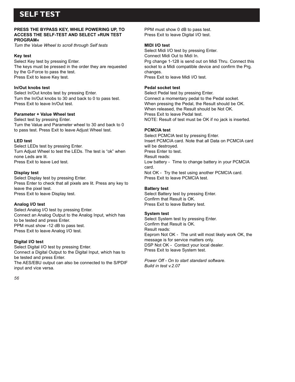 Self test | TC Electronic G-Force User Manual | Page 58 / 63