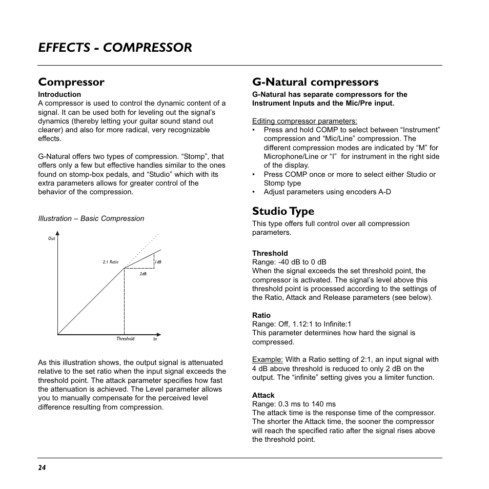 Effects - compressor, Compressor, G-natural compressors | Studio type | TC Electronic G-Natural User Manual | Page 26 / 34