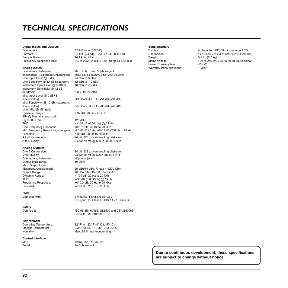 Technical specifications | TC Electronic G-Natural User Manual | Page 34 / 34