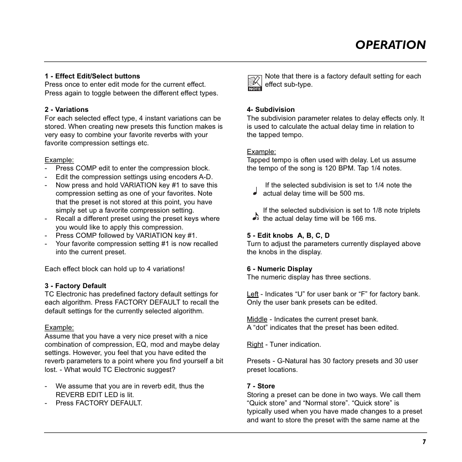Operation | TC Electronic G-Natural User Manual | Page 9 / 34