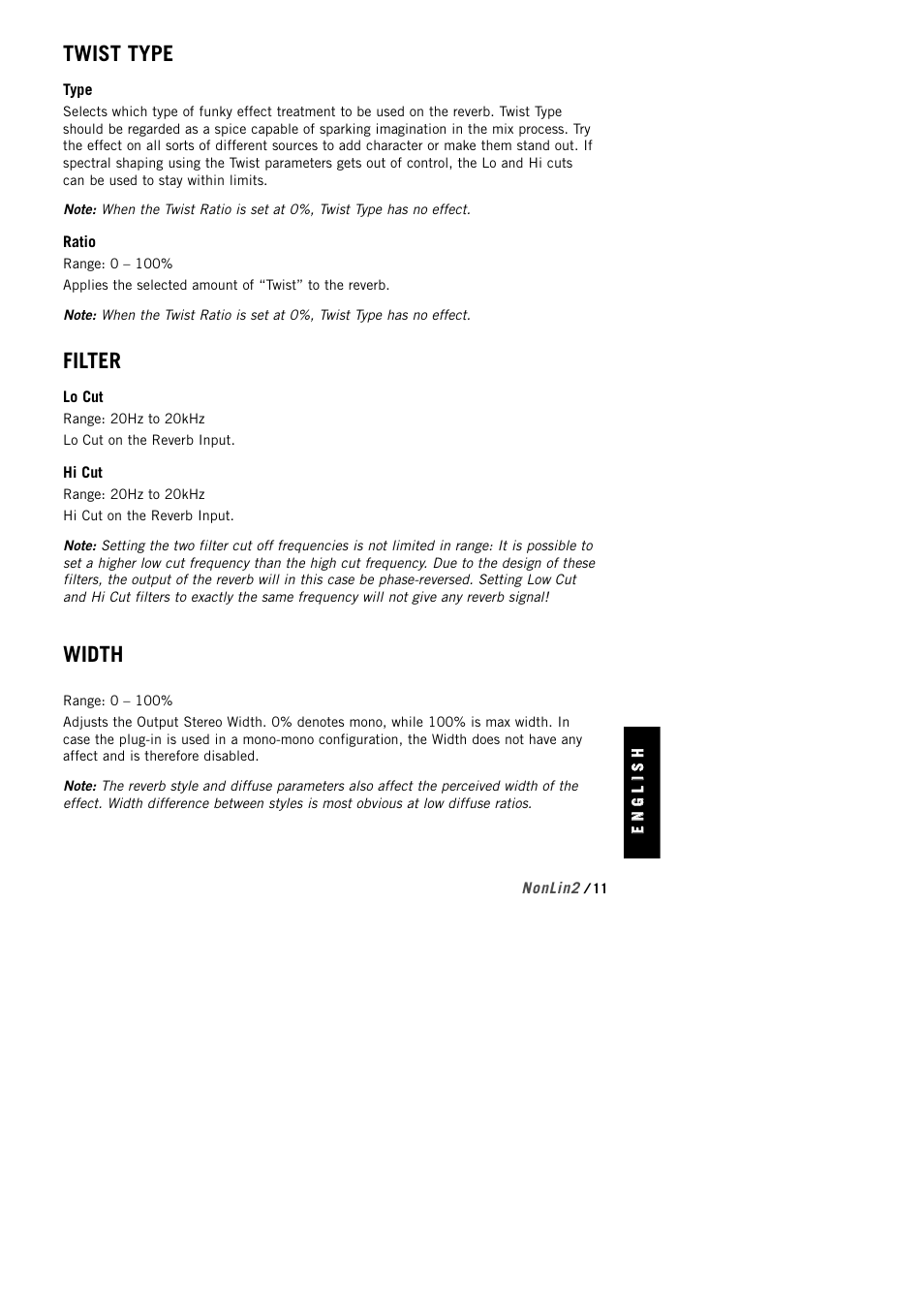 Twist type, Filter, Width | TC Electronic NonLin2 TDM User Manual | Page 11 / 16