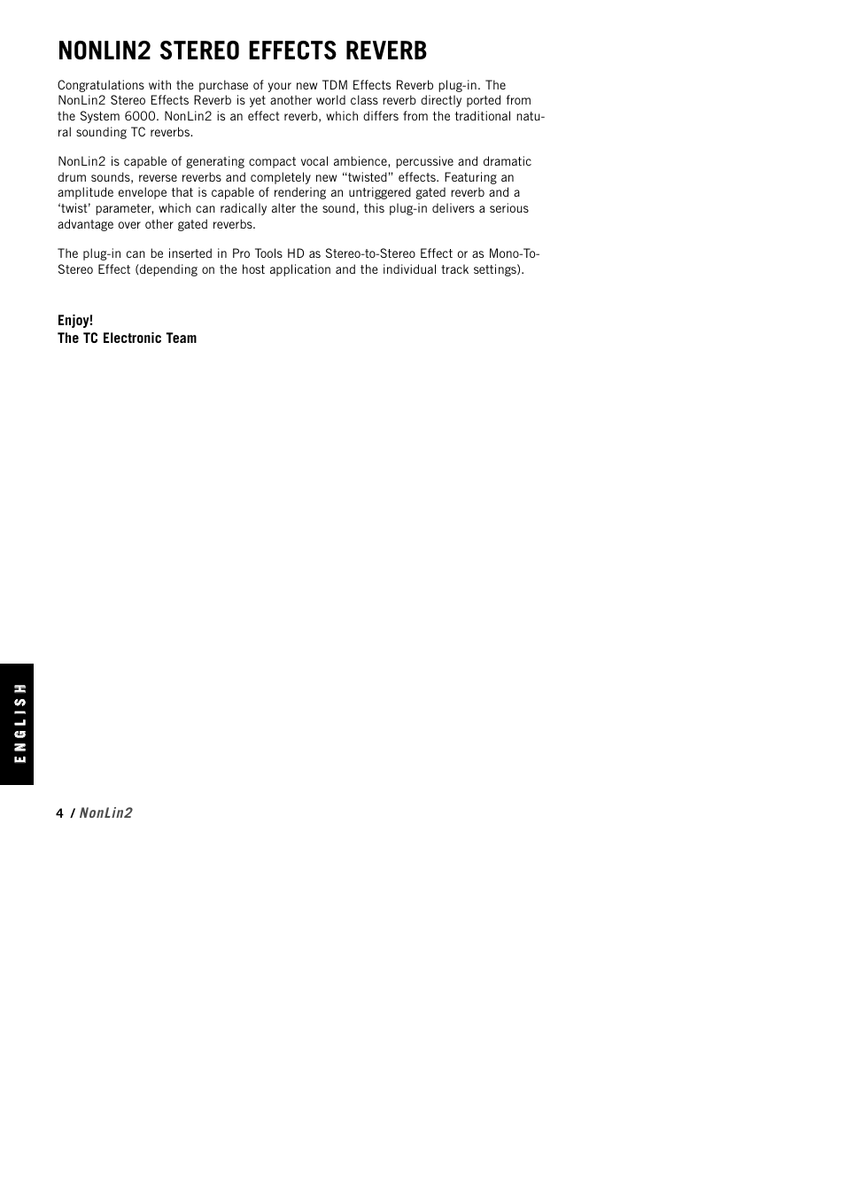 Nonlin2 stereo effects reverb | TC Electronic NonLin2 TDM User Manual | Page 4 / 16