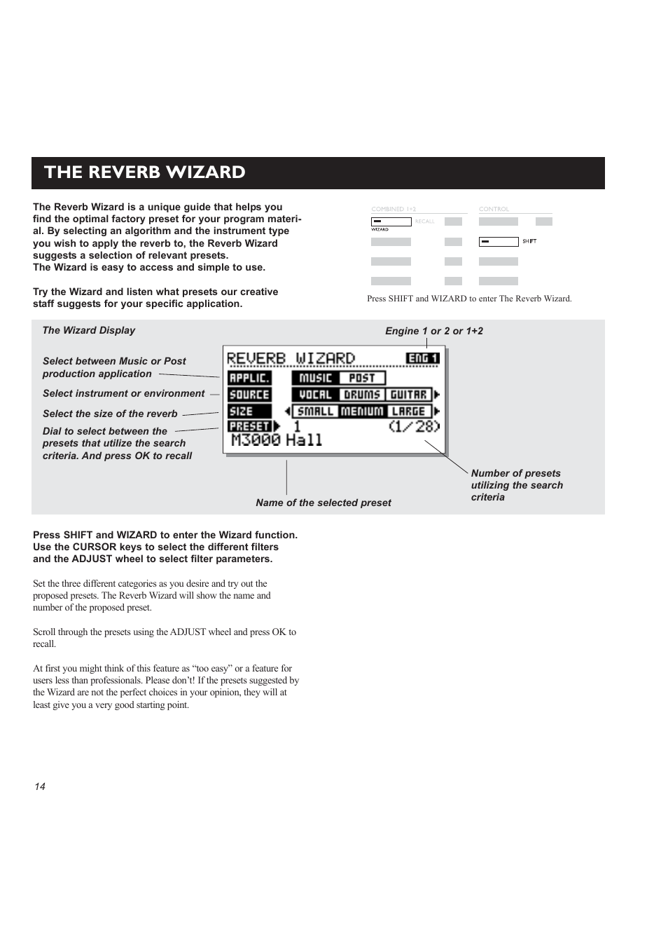 The reverb wizard | TC electronic SDN BHD M3000 User Manual | Page 16 / 78