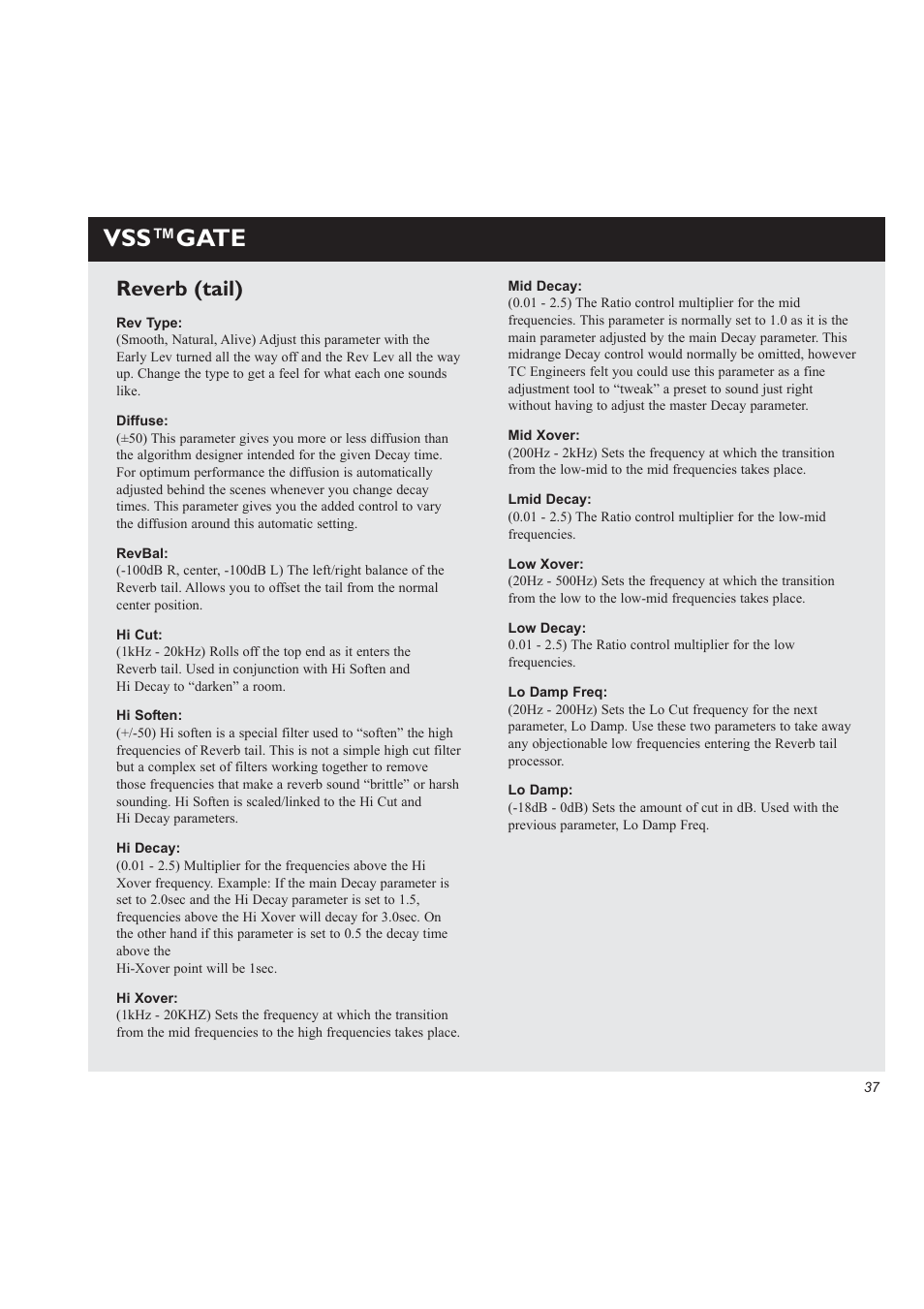 Vss™gate, Reverb (tail) | TC electronic SDN BHD M3000 User Manual | Page 39 / 78