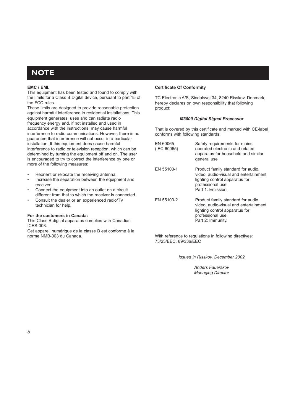 TC electronic SDN BHD M3000 User Manual | Page 4 / 78