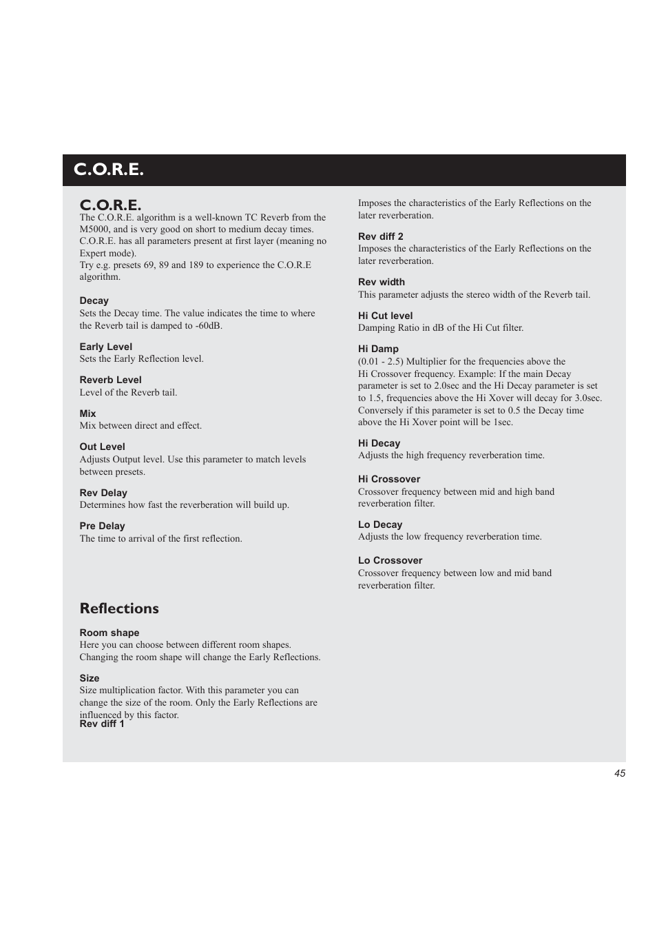 C.o.r.e, Reflections | TC electronic SDN BHD M3000 User Manual | Page 47 / 78