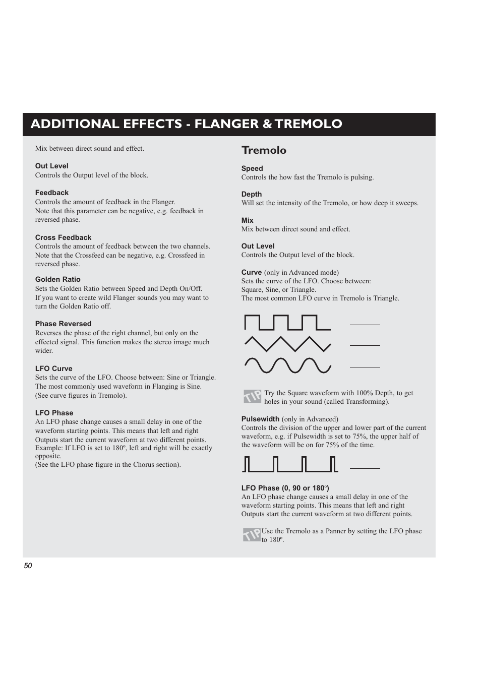 Additional effects - flanger & tremolo, Tremolo | TC electronic SDN BHD M3000 User Manual | Page 52 / 78