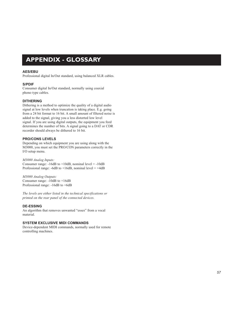 Appendix - glossary | TC electronic SDN BHD M3000 User Manual | Page 59 / 78