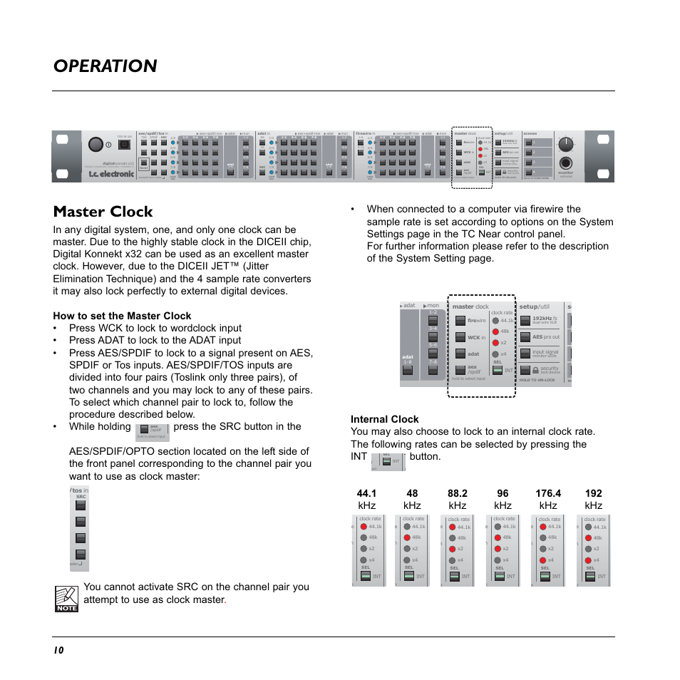 Operation, Master clock | TC electronic SDN BHD x32 User Manual | Page 12 / 30