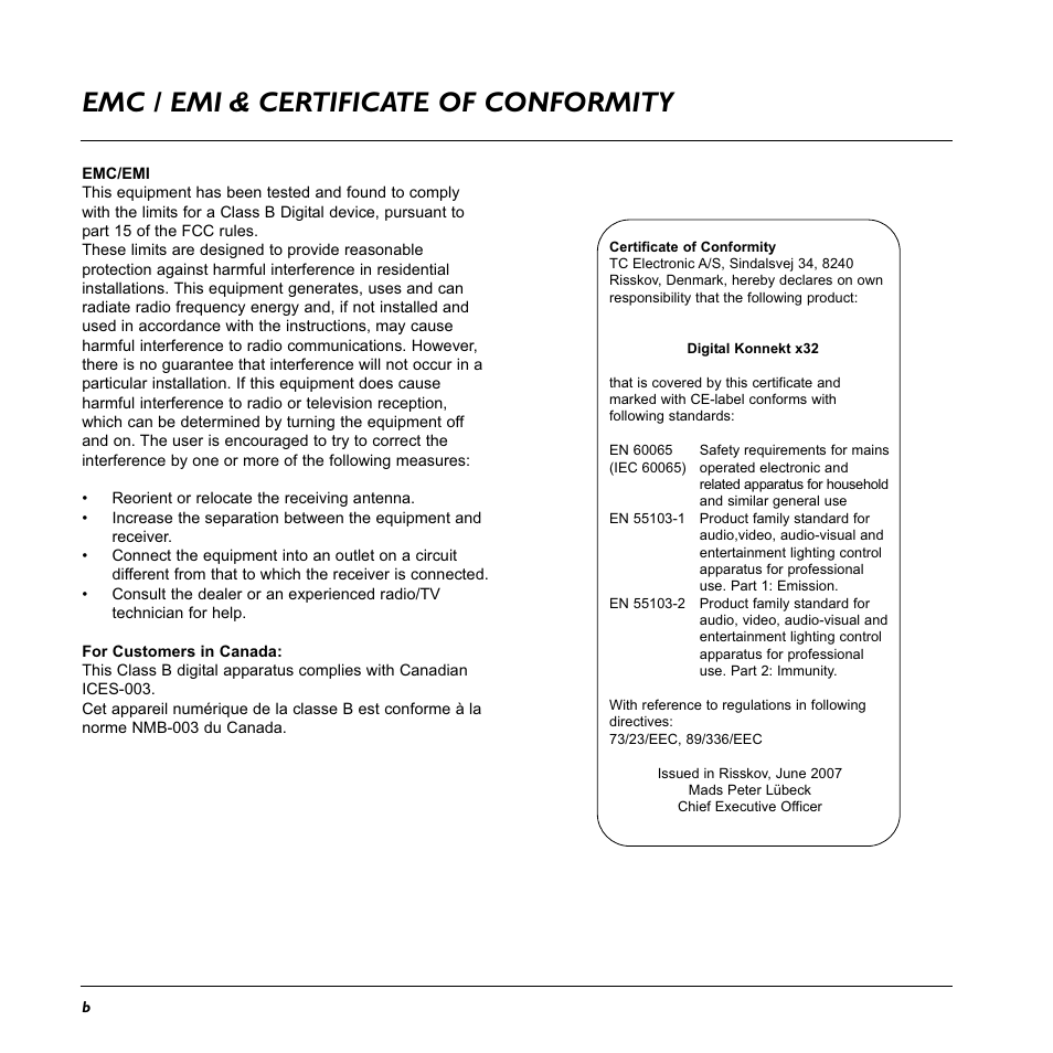 Emc / emi & certificate of conformity | TC electronic SDN BHD x32 User Manual | Page 4 / 30