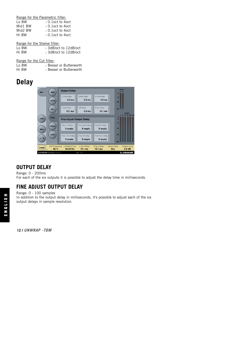 Delay, Output delay, Fine adjust output delay | TC Electronic UnWrap TDM User Manual | Page 14 / 23