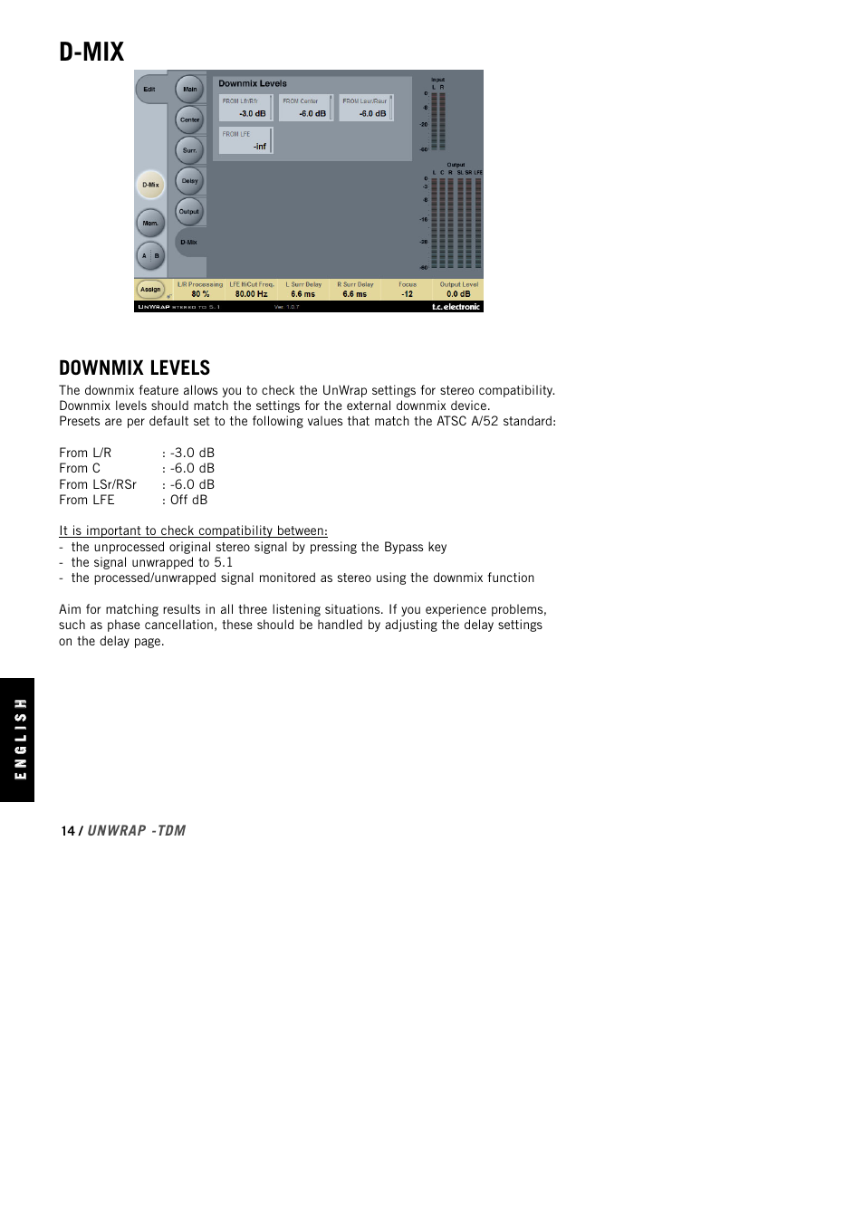 D-mix, Downmix levels | TC Electronic UnWrap TDM User Manual | Page 16 / 23