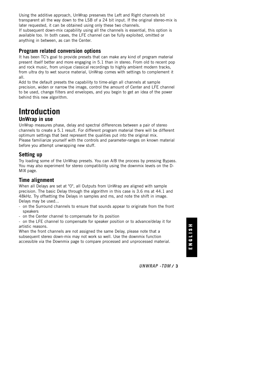 Introduction | TC Electronic UnWrap TDM User Manual | Page 5 / 23