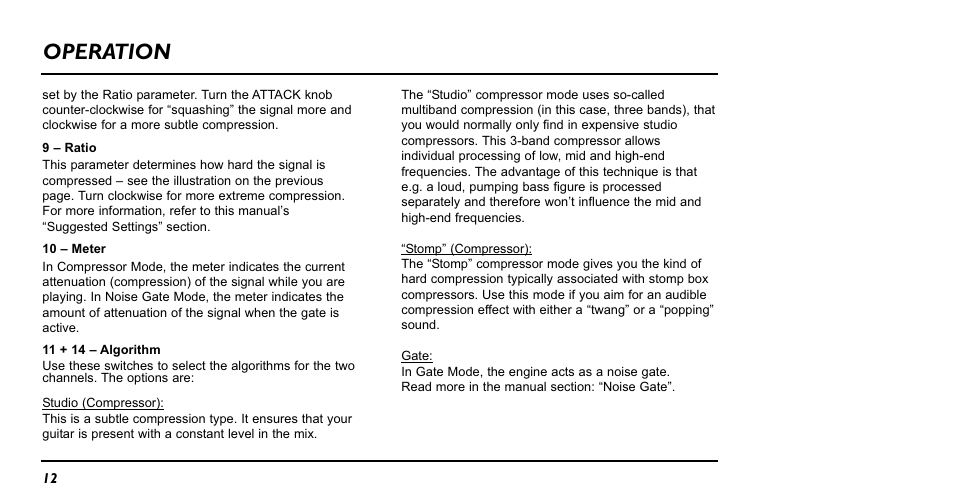 Operation | TC electronic SDN BHD Nova Dynamics NDY-1 User Manual | Page 12 / 20