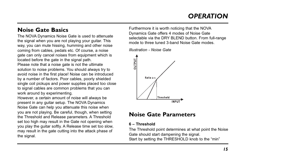 Operation, Noise gate basics, Noise gate parameters | TC electronic SDN BHD Nova Dynamics NDY-1 User Manual | Page 15 / 20
