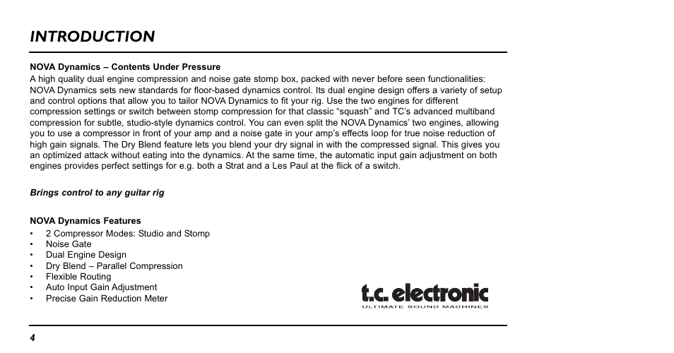 Introduction | TC electronic SDN BHD Nova Dynamics NDY-1 User Manual | Page 4 / 20