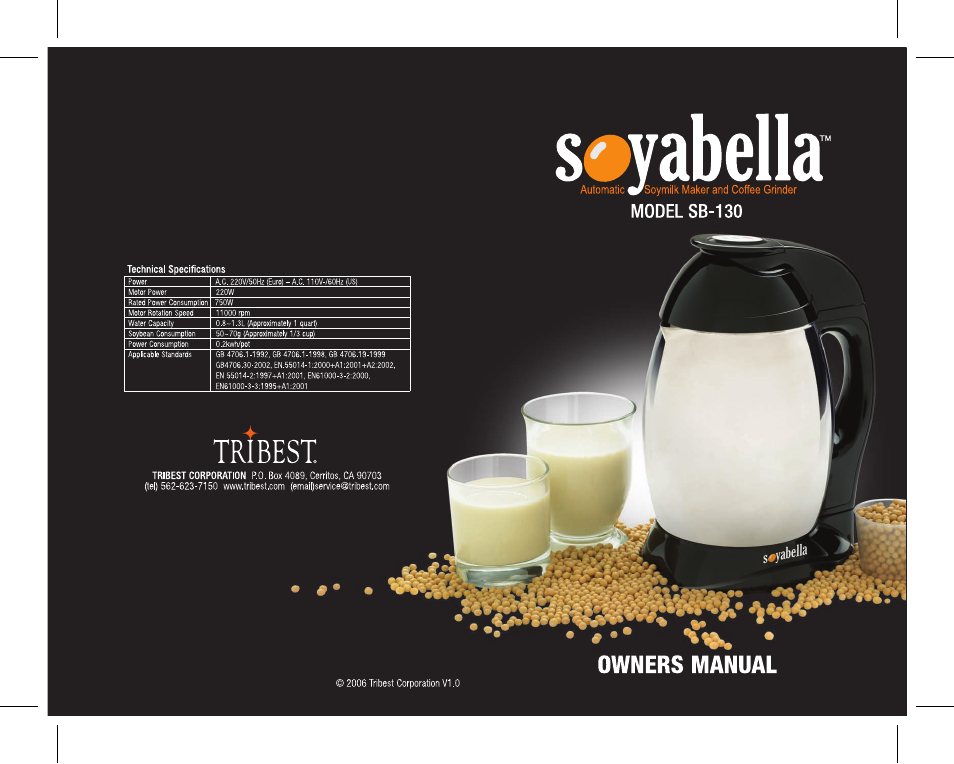 Tribest SOYABELLA SB-130 User Manual | 10 pages