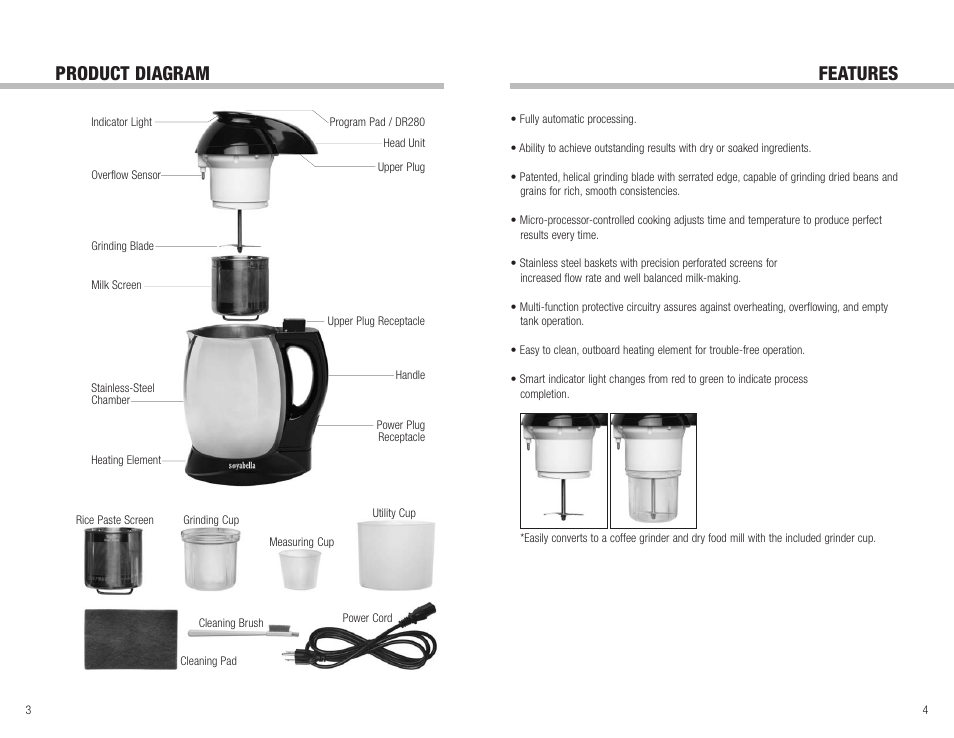 Product diagram, Features | Tribest SOYABELLA SB-130 User Manual | Page 3 / 10