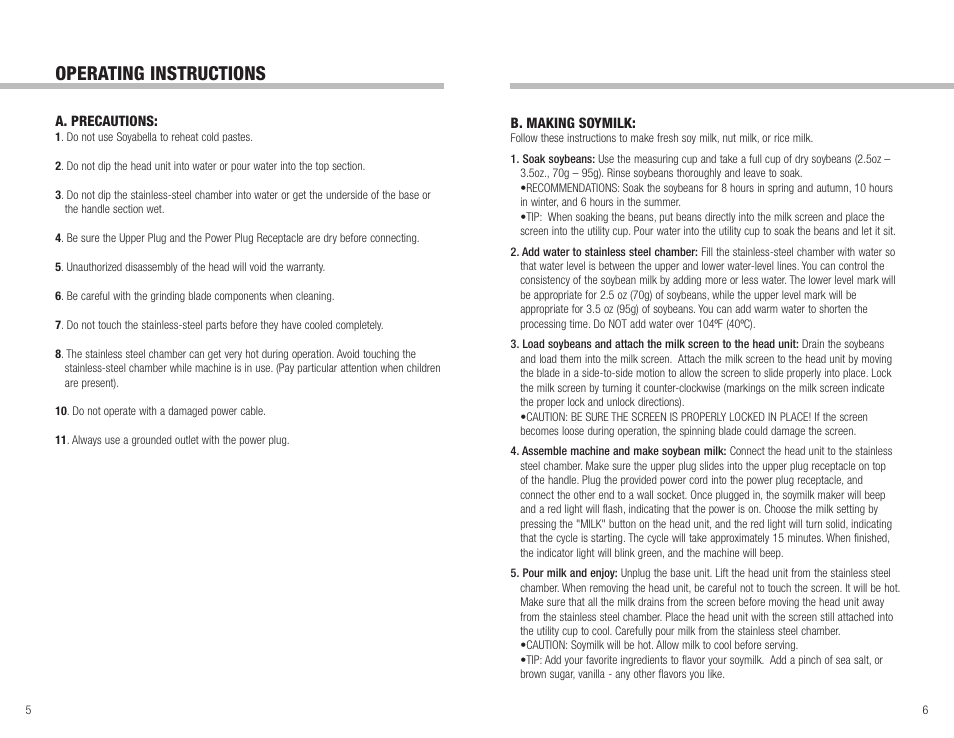 Operating instructions | Tribest SOYABELLA SB-130 User Manual | Page 4 / 10