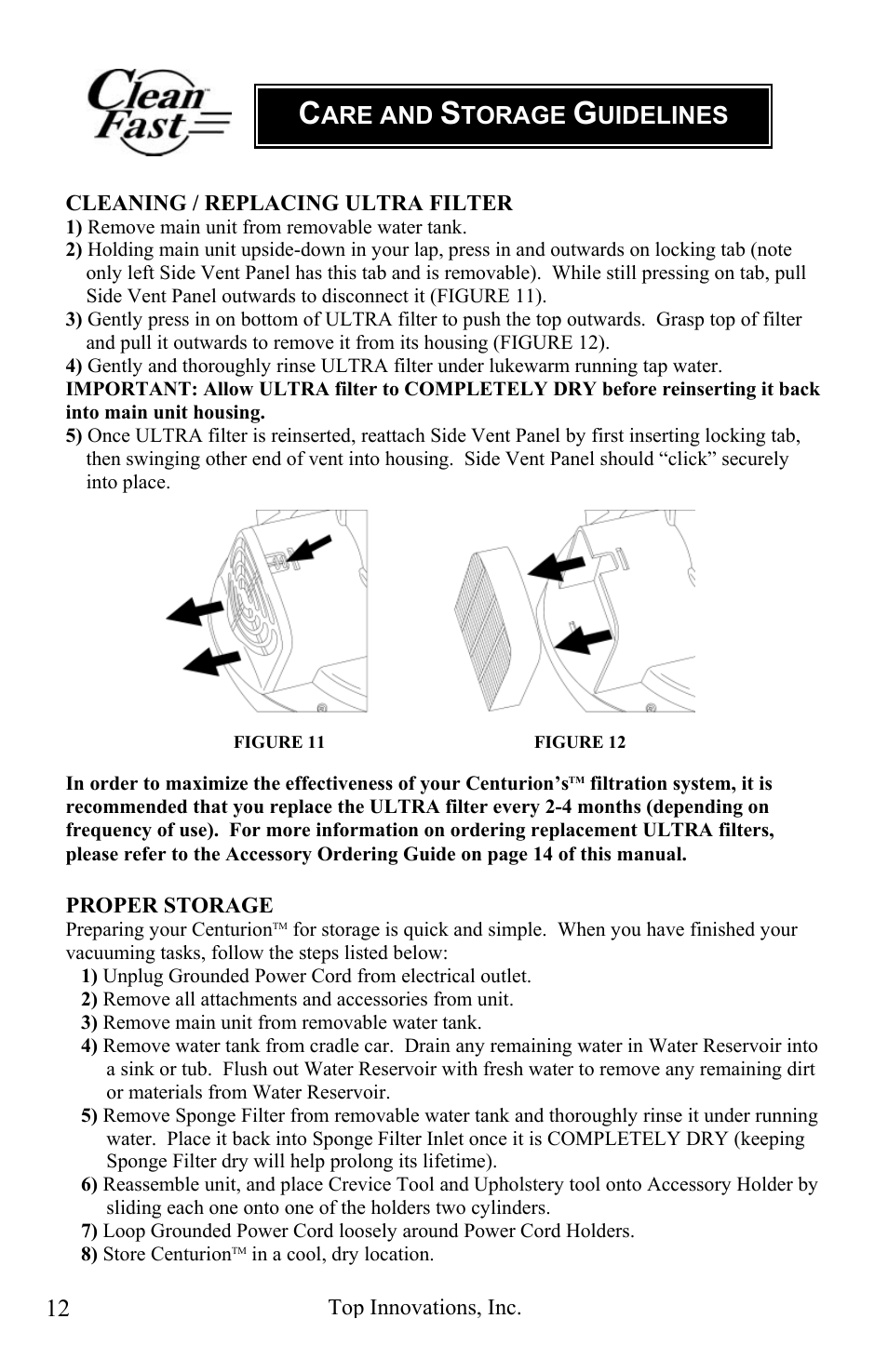 Are and, Torage, Uidelines | Top Innovations CF-980 User Manual | Page 12 / 16