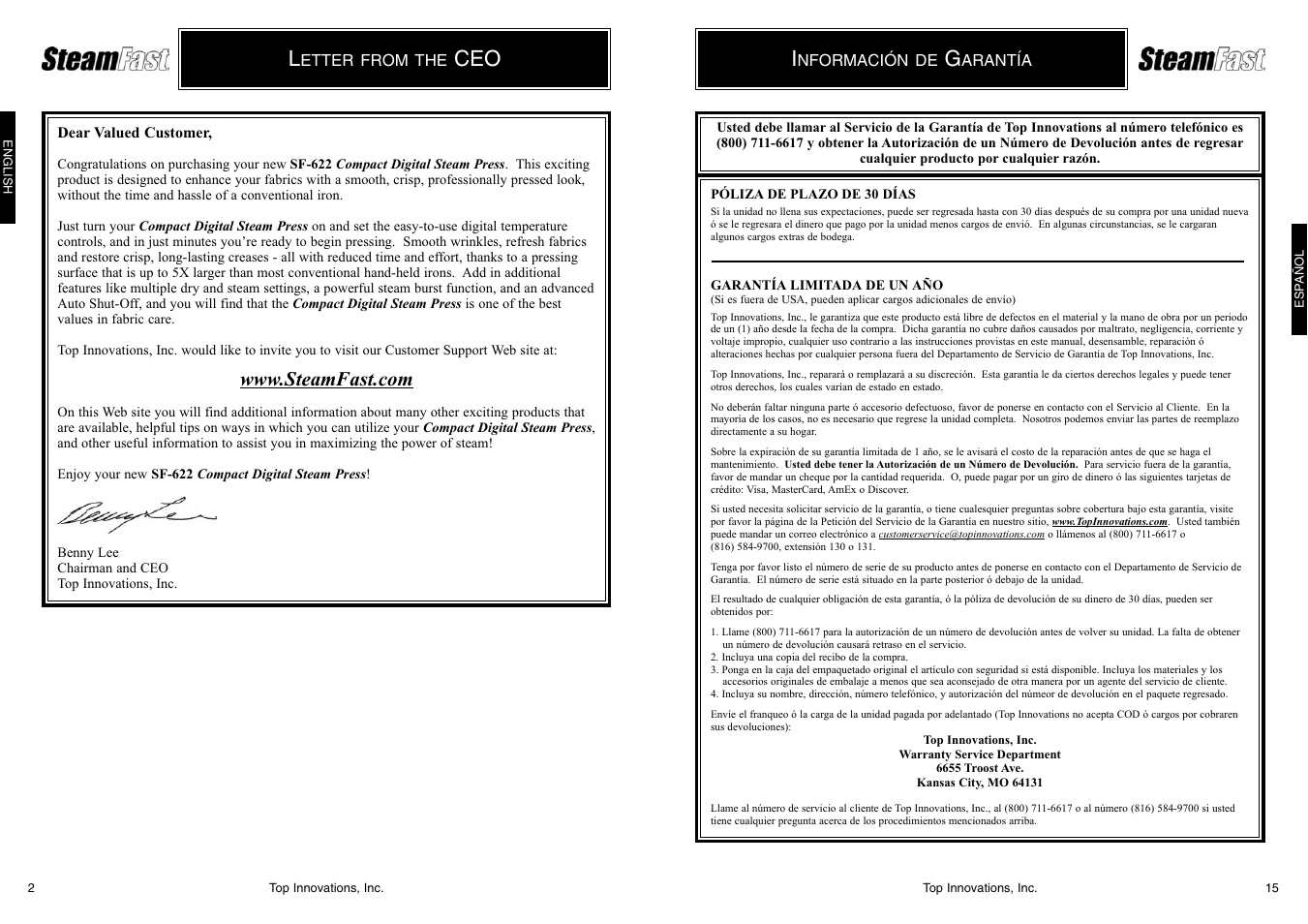 Top Innovations SF-622 User Manual | Page 2 / 16