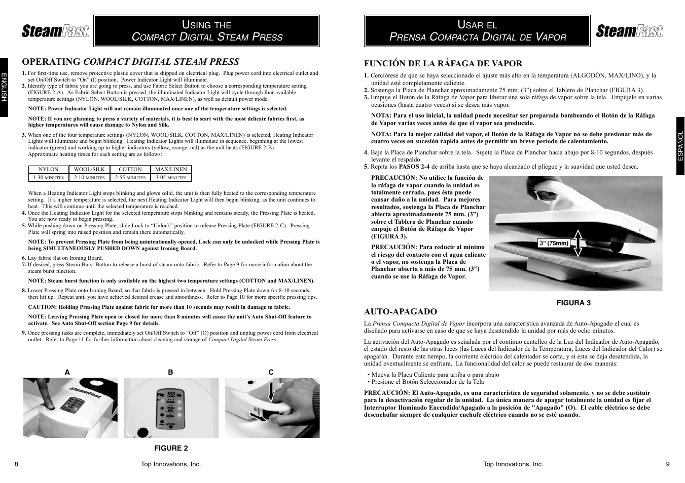 Operating compact digital steam press | Top Innovations SF-622 User Manual | Page 8 / 16