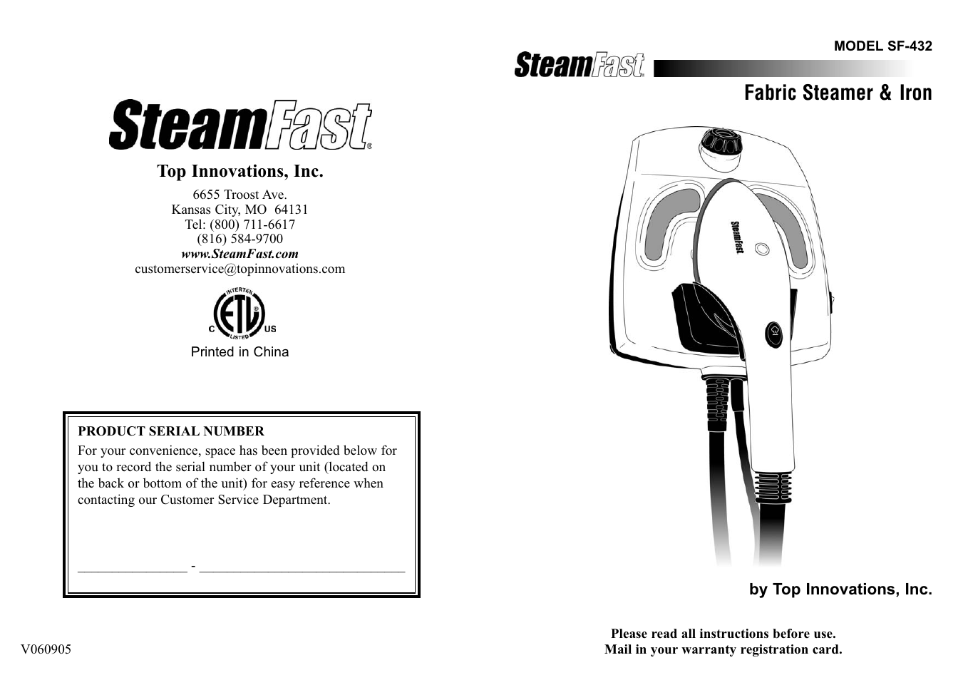 Top Innovations SF-432 User Manual | 8 pages