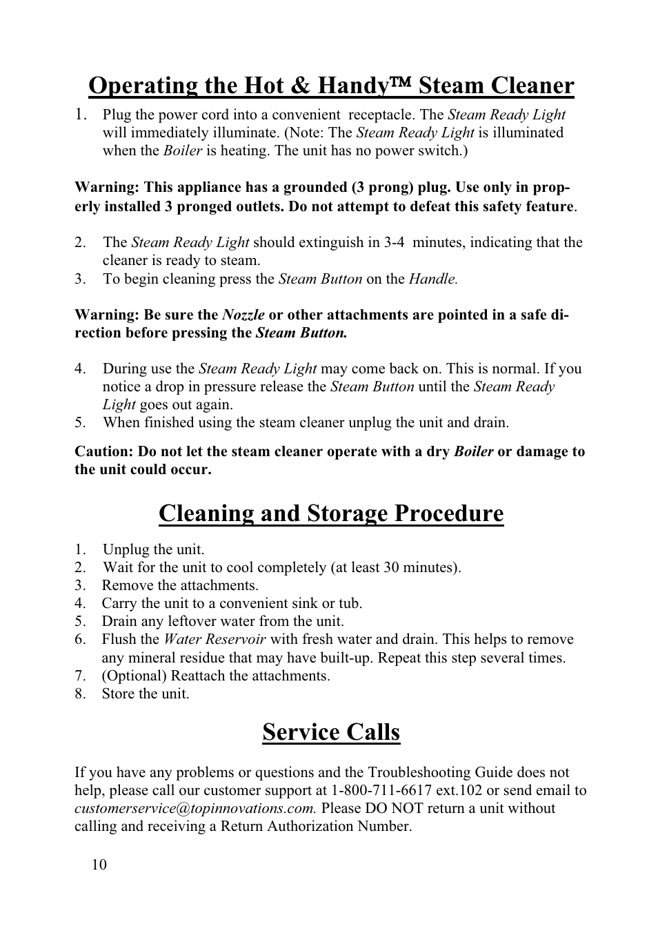 Cleaning and storage procedure | Top Innovations SF-220 User Manual | Page 10 / 12